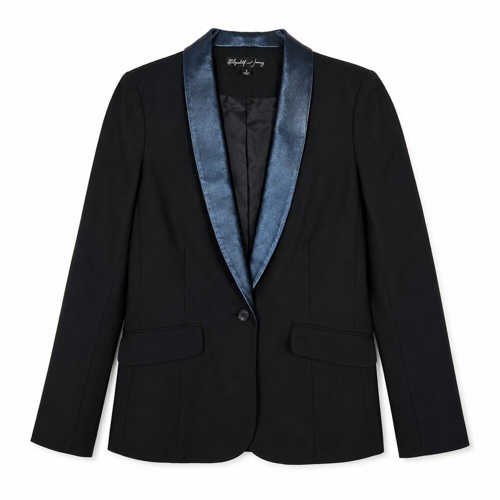 Elizabeth & James Lamb Leather Detail Blazer Black Sz 10 Office Business Casual